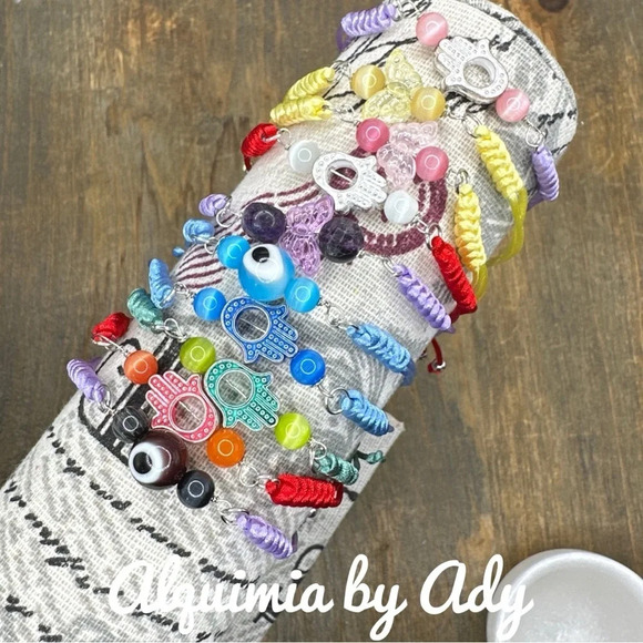 Cat's eye/evil's eye cotton adjustable cord friendship stacking bracelet/boho/ - Picture 2 of 4